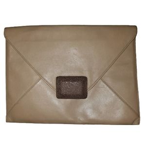 VINTAGE HALSTON Clutch Tan Envelope Magnetic Closure